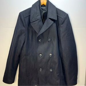 Black Rivet Men’s Black Double Breasted Wool Peacoat Sz Small Business Casual
